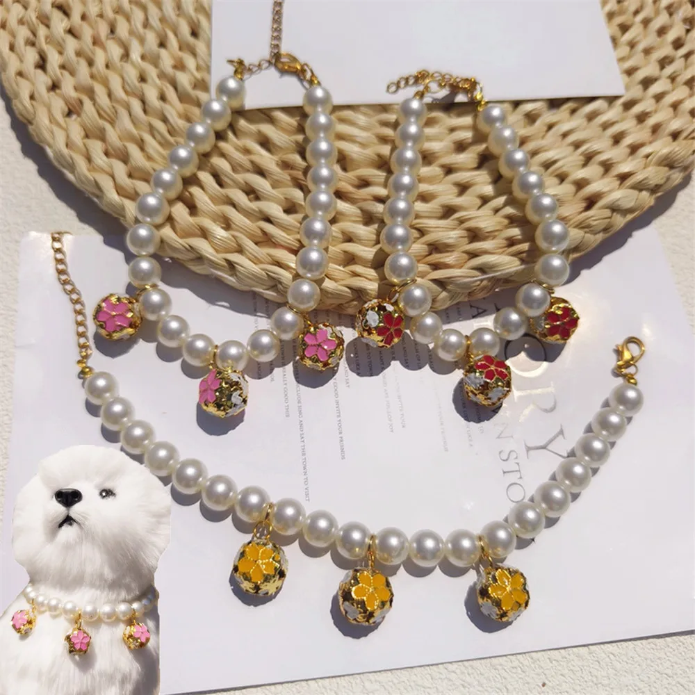 Pet Supplies List - カラフルな鐘が付いた犬と猫のネックレス、パールカラー、ジュエリーアクセサリー、ニューヨーク、英語、ショート、ペット用品、かわいい