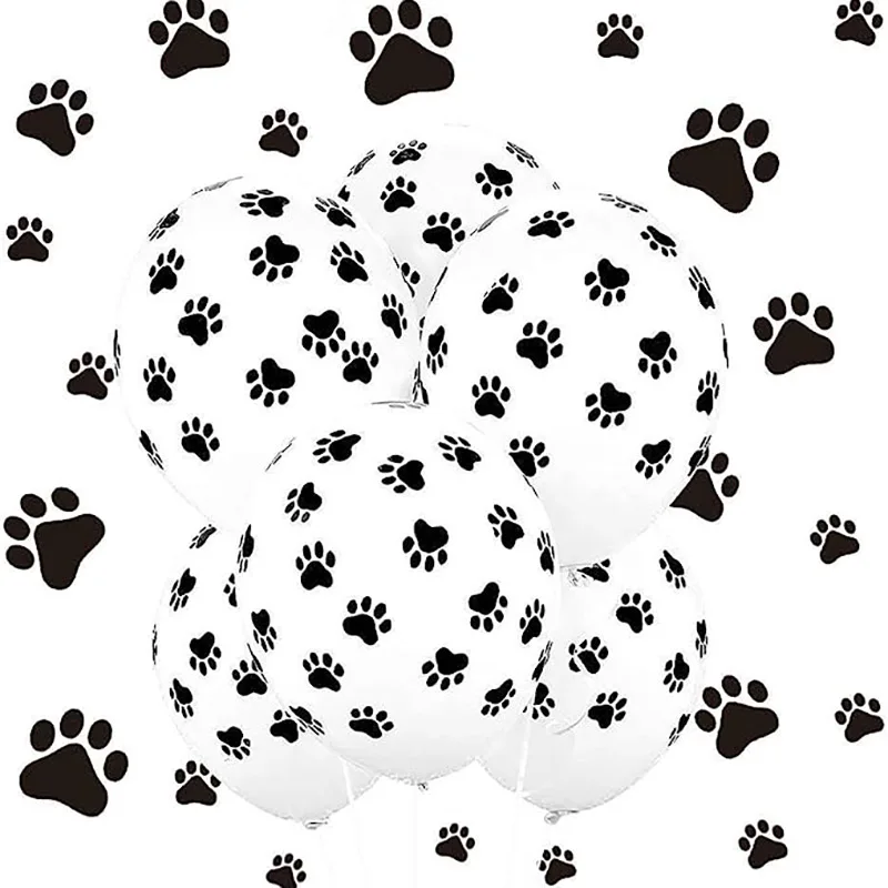 Pet Supplies Warehouse - 10/20 個犬パーティー用品 12 インチラテックスバルーン犬の誕生日子供ベビーシャワーバルーン装飾おもちゃ黒白犬の足跡
