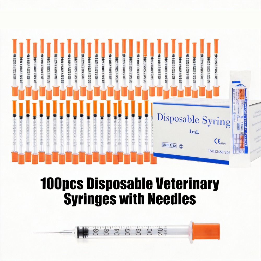 Pet Supplies Warehouse - 100個入り使い捨て注射器1ml 0.5ml 30G 31G ペット用（犬、猫）プラスチック製獣医用注射器（針付き）医療用品