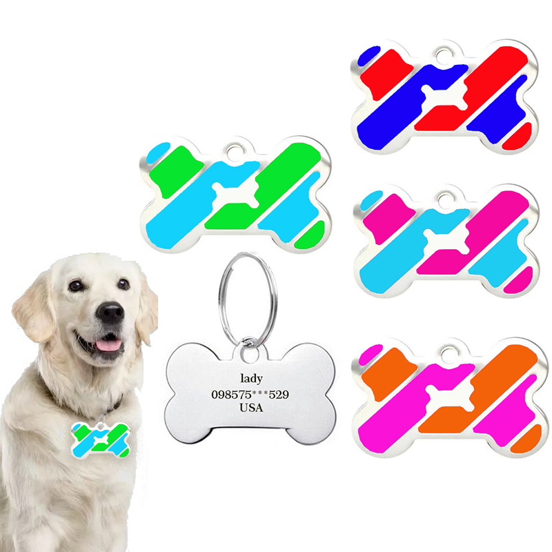 Pet Supplies List - カスタマイズ可能な犬の骨IDカード,吊り下げられた金属製の吊り下げ襟,さまざまな色