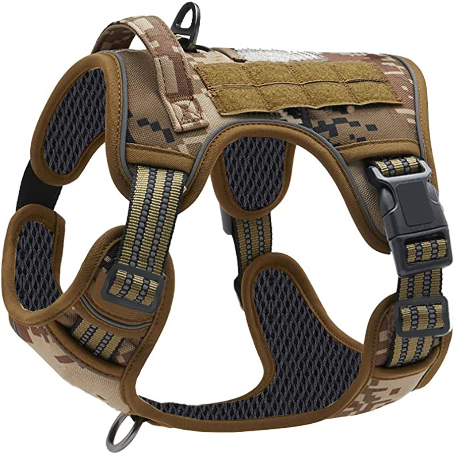 No Pull Dog Harness - 軍用戦術犬用ハーネス、引っ張り防止、大型、反射ストラップ付き、耐久性のあるベスト、コントロールハンドル付き