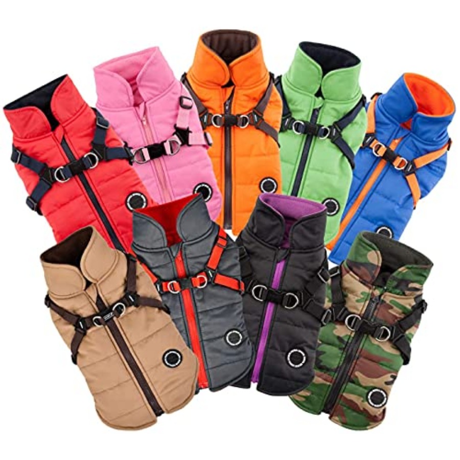 登山用冬用犬用コート、一体型ハーネス付き、引っ張り防止、寒い - No Pull Dog Harness のレビューと価格