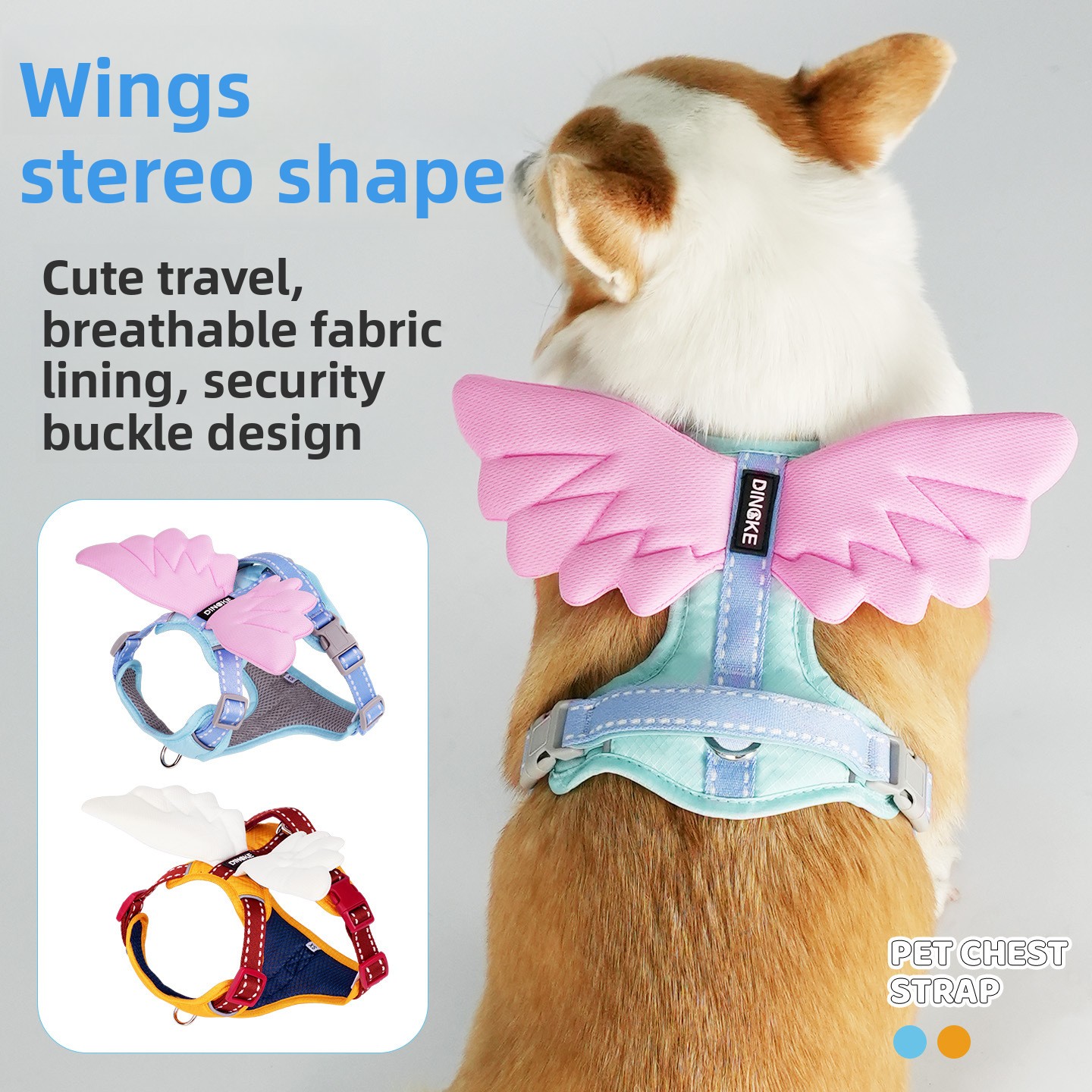 引っ張り防止ペットハーネス、立体的な翼が付いた脱走防止猫犬用 - No Pull Dog Harness のレビューと価格