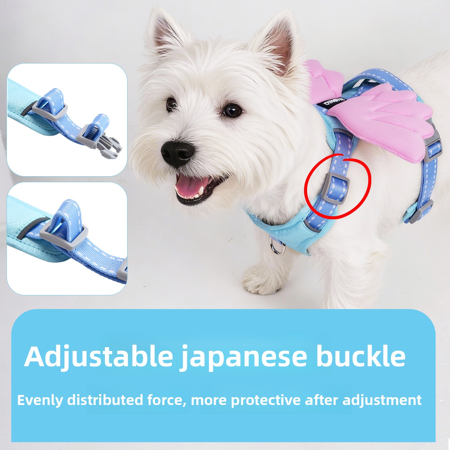 引っ張り防止ペットハーネス、立体的な翼が付いた脱走防止猫犬用 - No Pull Dog Harness のレビューと価格