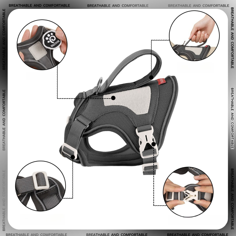 戦術的な猫用ハーネス、1.6mリード付き、反射素材のノープル - No Pull Dog Harness のレビューと価格